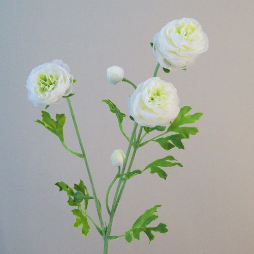 Silk Ranunculus Flowers White and Green 65cm Artificial Flowers